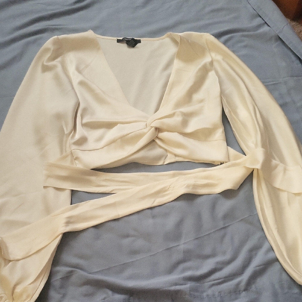 Forever 21 Cream Twist Front Blouse